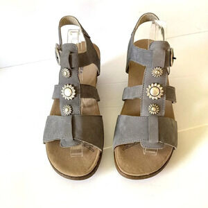 Romika Grey Gray Suede Leather Wedge Sandals,‎ European Size 41, Small Repair